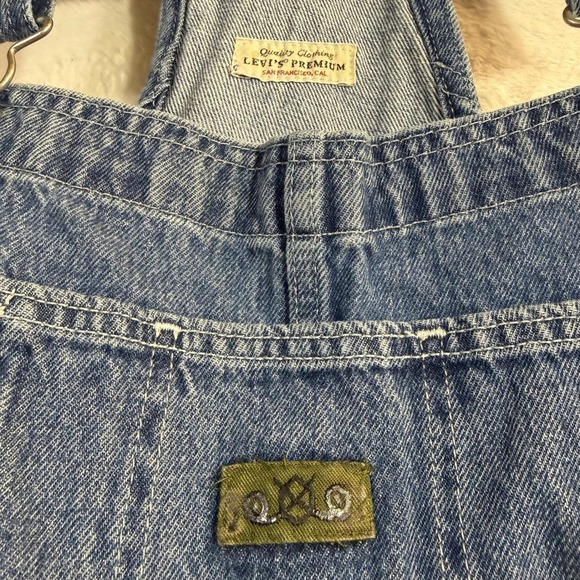 Levi's M Highwater Denim Overalls Distressed Acid Wash Wide Leg Cropped Grunge - Picture 4 of 12